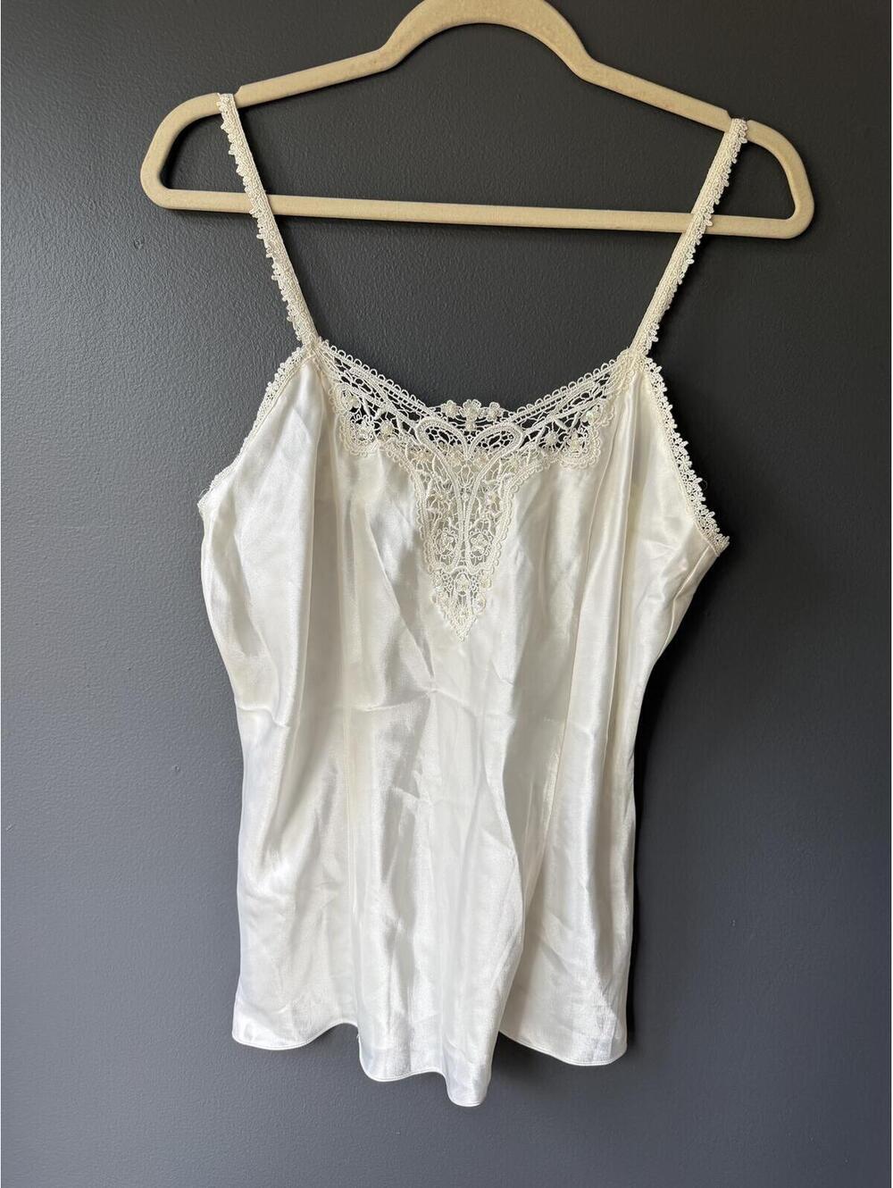 Erika Taylor White Satin Camisole with Lace Trim
